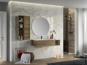 Meuble de salle de bains Trendy 115 cm noyer Belgravia et lavabo Hide vasque gauche blanc mat